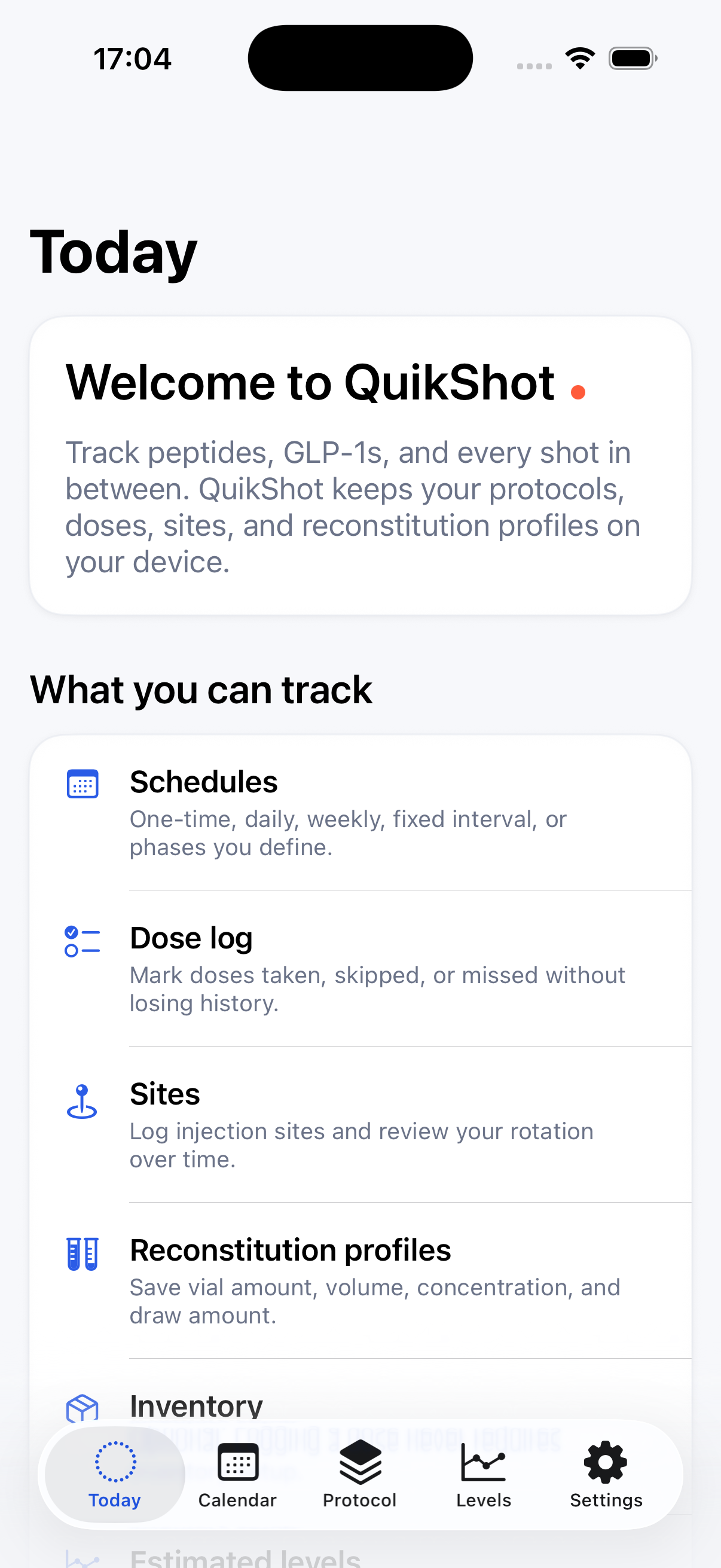 First launch onboarding on the Today tab