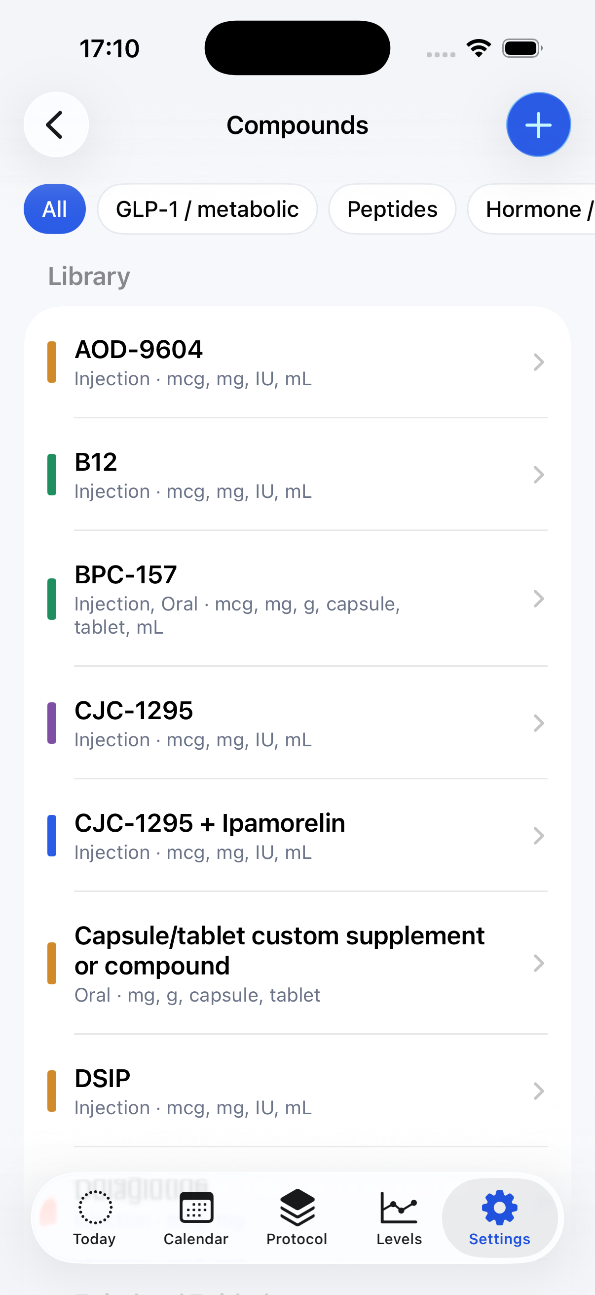 Compound library with category filters and seeded compounds